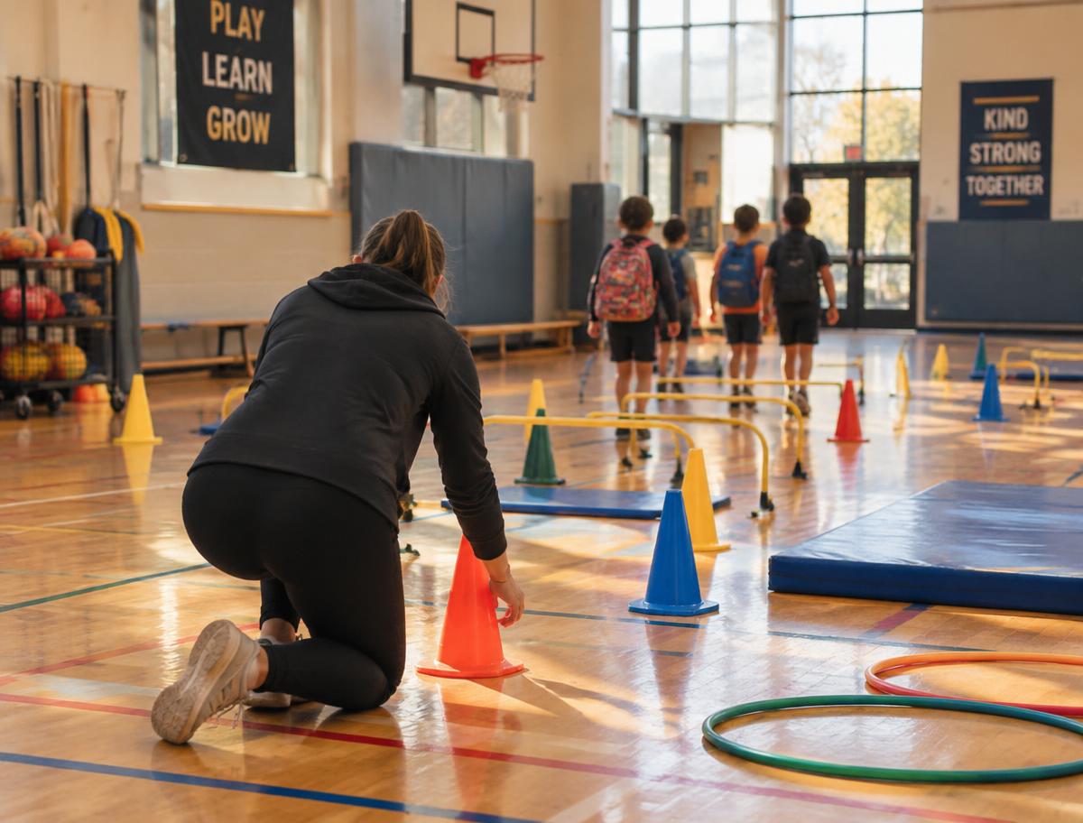 A school gym set up for a Courage Club session