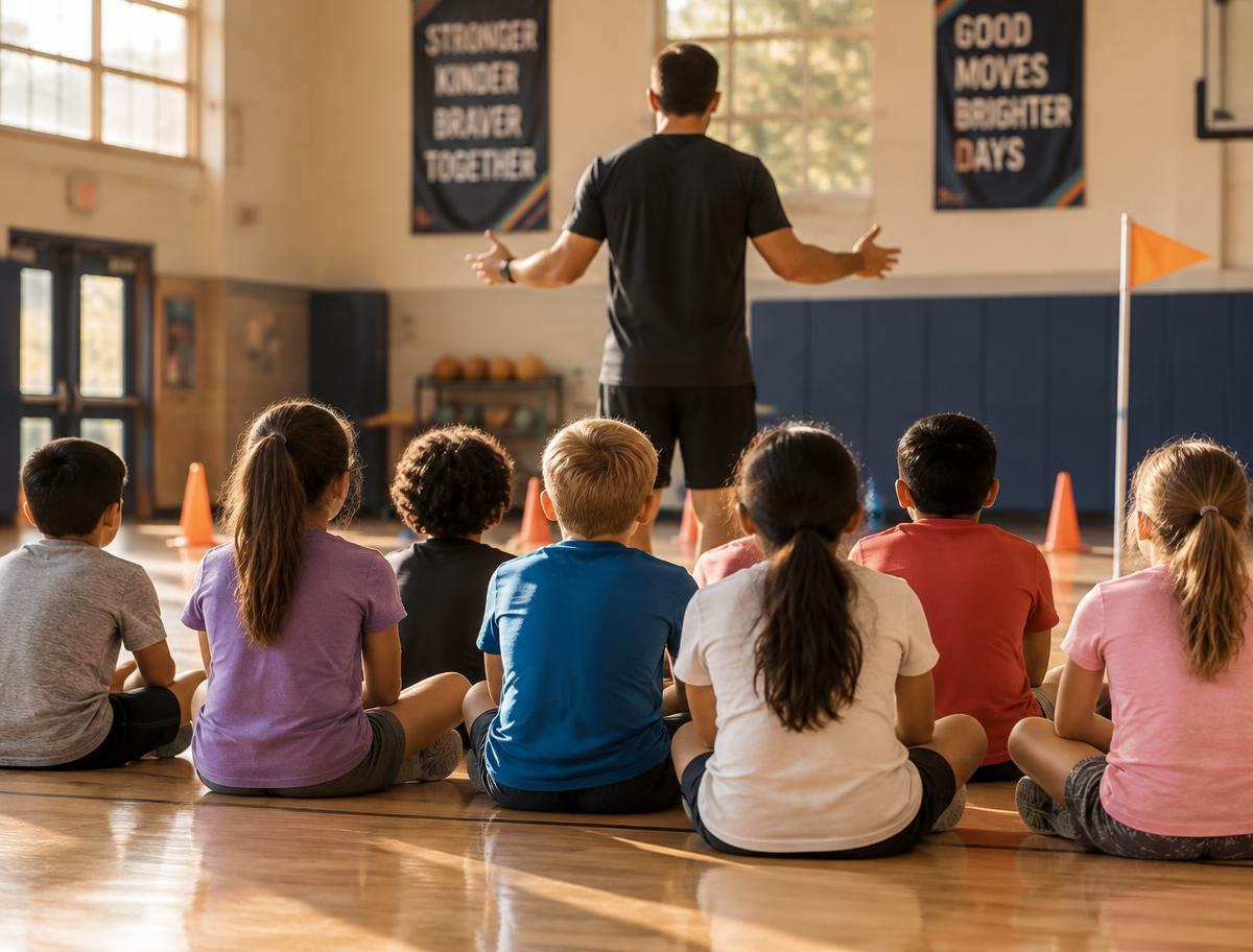 Children listening to an instructor at a demo session