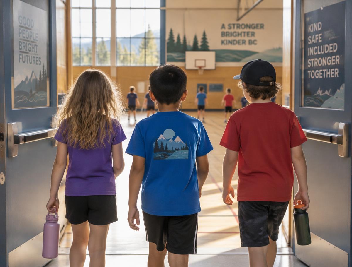 Kids walking into a school gym